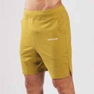 NWT Alphalete Mens Trace Short  Mustard Pockets Size S